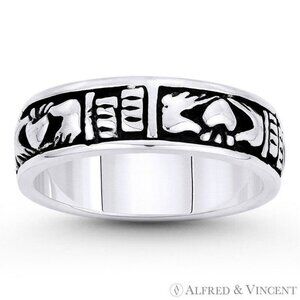 Irish Claddagh Love & Friendship Band in Oxidized .925 Sterling Silver -Size 7.5